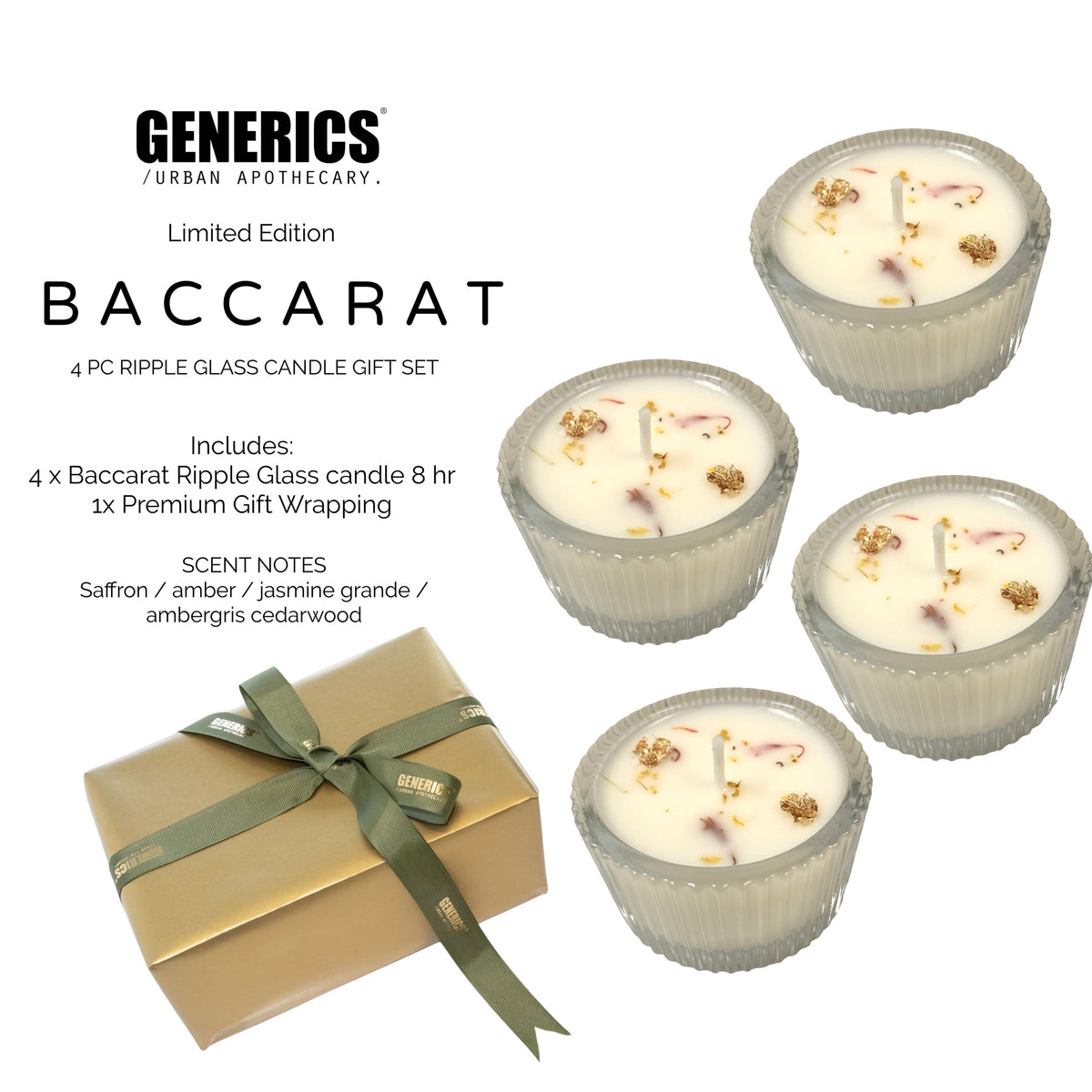 BACCARAT 4pc Ripple Glass Candle Gift Set - Limited Edition by
